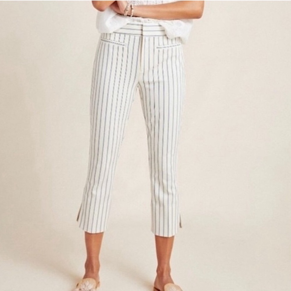 Anthropologie Essential Slim Crop Stripe Trouser